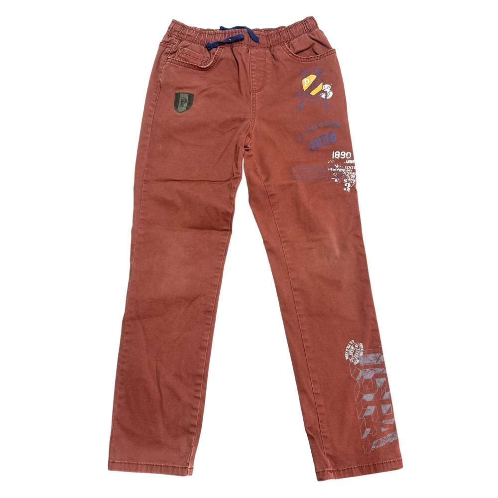 US Polo Assn Pants Boys Large 10-12 Brown Elastic Waist Graphic Casual